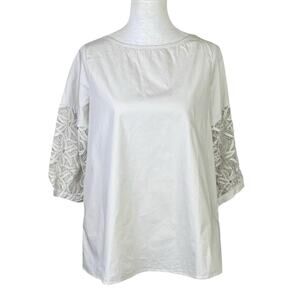 Joh Apparel NWT Gray Cotton 3/4 Flower Lace Balloon Sleeve A-line Tunic Top